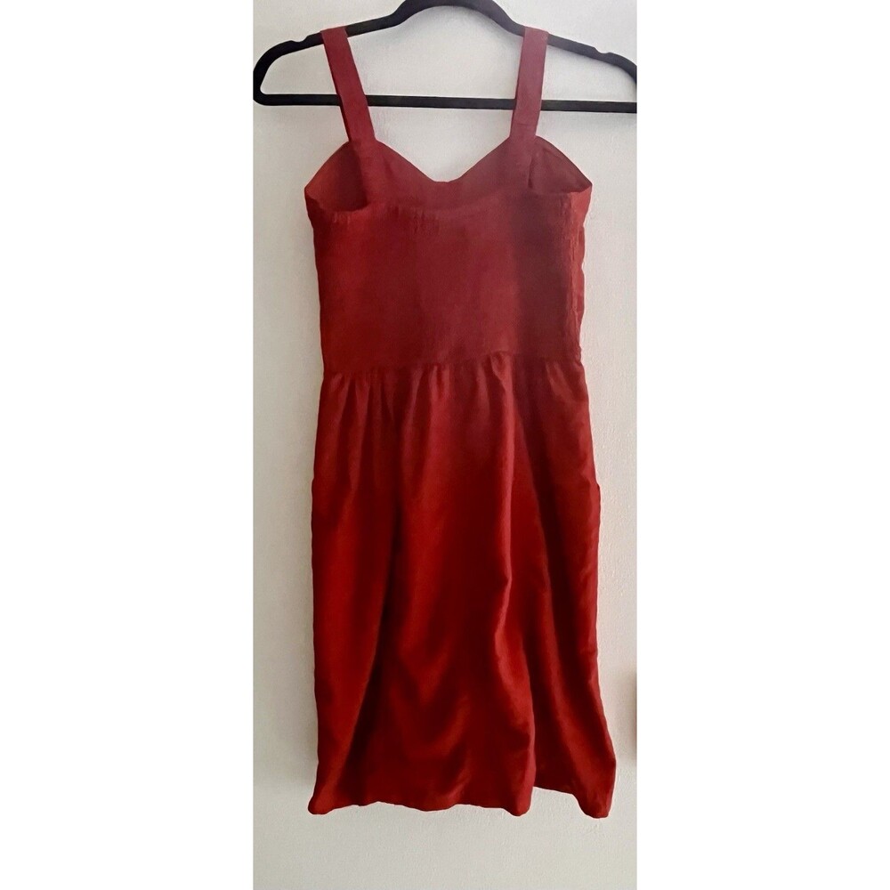 NWOT Japna Linen Blend Tank Knee Length Dress Pockets Womens XS Rust Red Orange - Picture 4 of 11